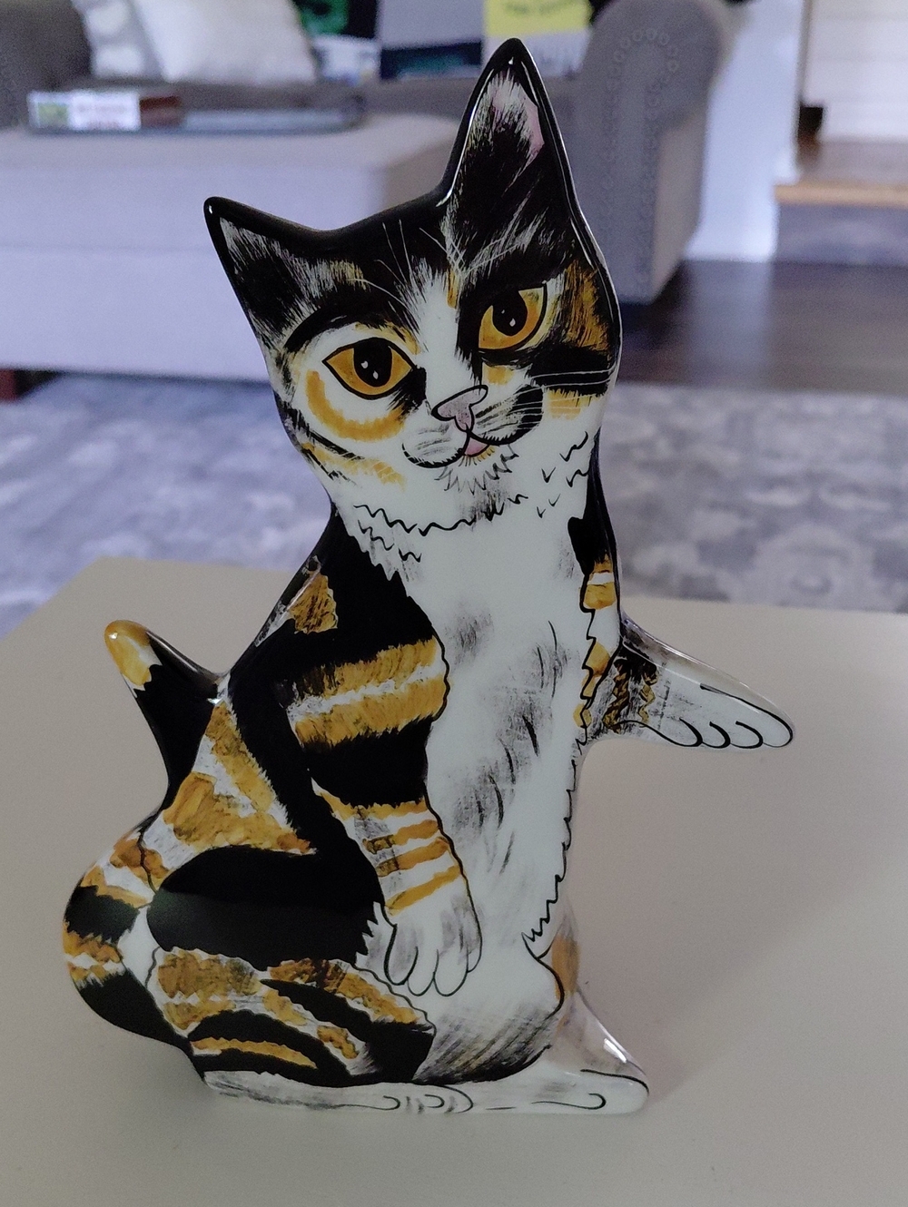 Cats By Nina Calico Cat Vase - Black, White & Gold